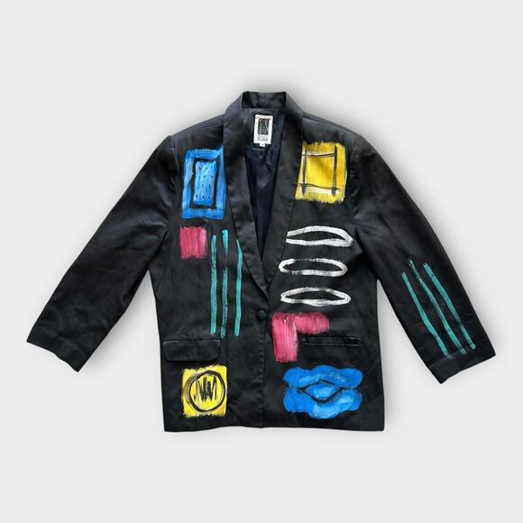 jacket Required Jackets & Blazers - Vintage 80s 90s Jacket Required Hand Painted Blazer Women's 1X Artwear Modern